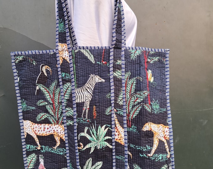 Quilted Shopping Tote Bag! Indian Handmade Pure Cotton Beautiful Women's Beach Wear Bag, Party Wear Storage Bag, Travel Bag, Shoulder Bags