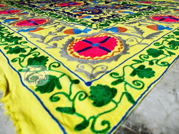 100% pure woolen thread Embroidery suzani throws | Wall hanging throws| Suzani bedspread | Handmade tapestry | Suzani blanket | Gift for her