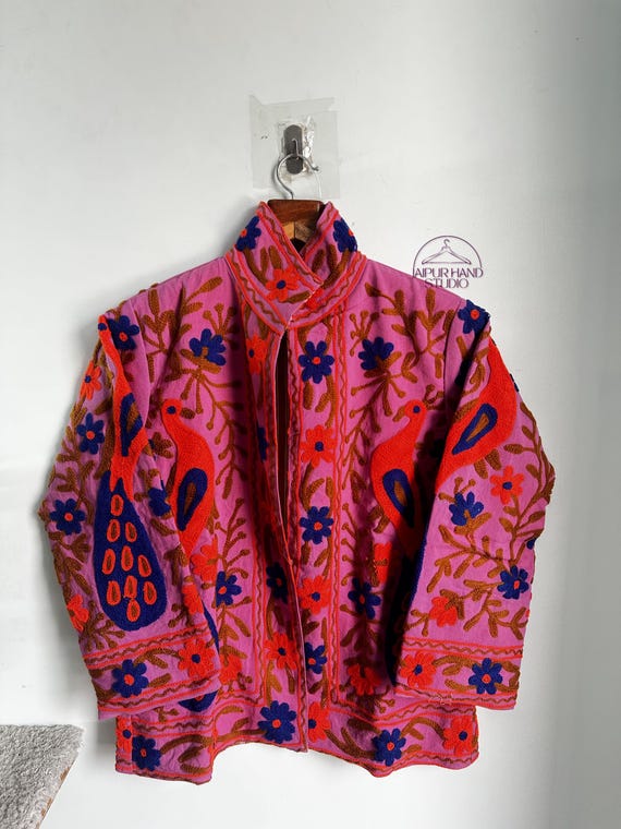 Handmade woolen embroidery jacket | women wear short coat | Peacock embroidery winter jacket | Bridesmaid jackets | Gift for Christmas.