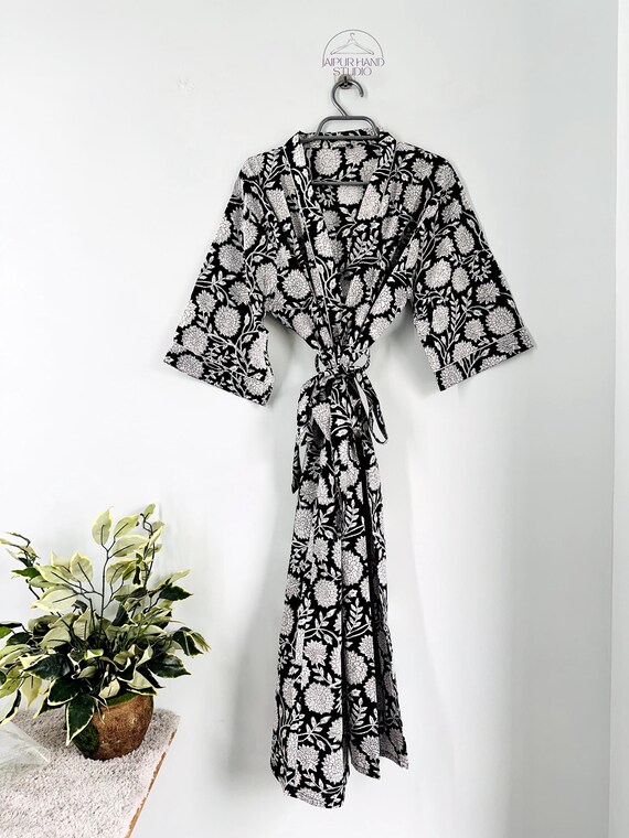 100% Cotton kimono Robes,indian Cotton Kimono long Boho Bohemian Sleepwear Bath Robes Women Nightgown Handmade Gown Maxi Beach Cover up-