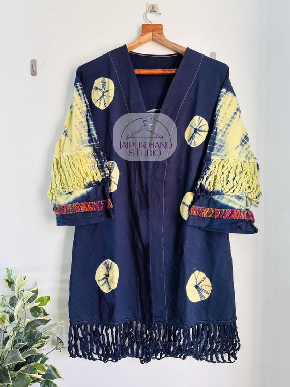 Two colors combo made tie die women wear robe | wedding wear tie die | Boho dress for women | Unique sleeve design | Gift for her.