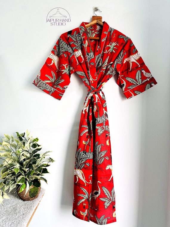 100% Cotton kimono Robes, Indian Cotton Kimono long Boho Bohemian Sleepwear Bath Robes Women Nightgown Handmade Gown Maxi Beach Cover up-