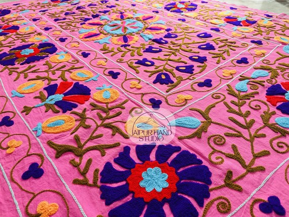 Uzbeki Suzani tapestry | Suzani Bedspread | Handmade embroidery Bedcover | Bohemian Suzani Throw | Multicolor Suzani blanket | wall hanging