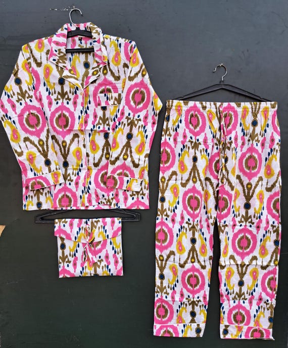 Indian hand made Womens Pure Cotton Block Print Pajama's Pink Floral Pajama's Indian Print 100% Cotton Loungewear Set Unique Gift Pajamas.