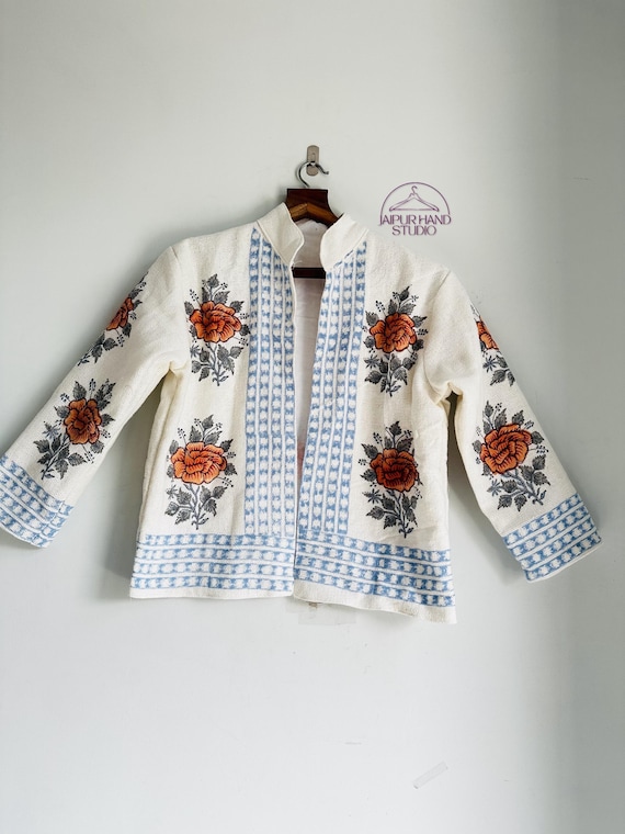 Long sleeve women jacket | Party wears outdoor short coat | Women wear jackets | Hand block print jacket | Bridesmaid jacket | Gift for her.