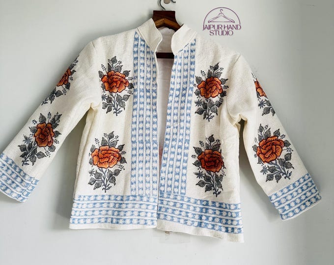 Long sleeve women jacket | Party wears outdoor short coat | Women wear jackets | Hand block print jacket | Bridesmaid jacket | Gift for her.