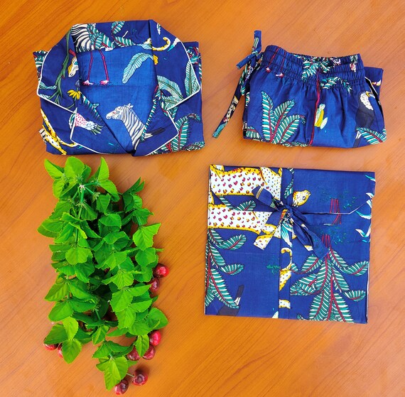 Jungle l Print short Pajamas,Jungle Print Pure Cotton Pj’s, Pajamas Set ,Indian Cotton,Night Wear, Soft Cotton Night Suit-