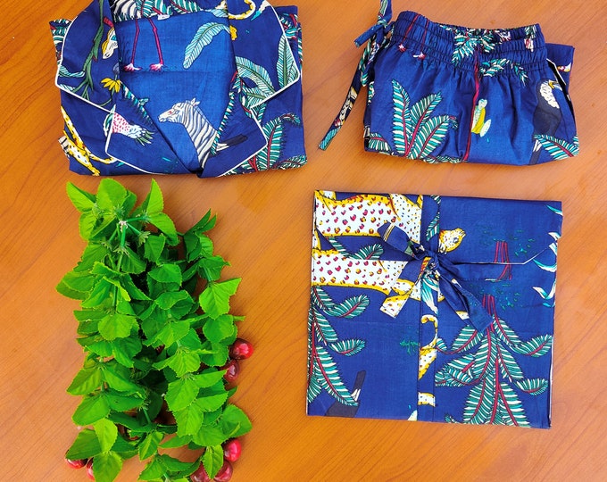 Jungle l Print short Pajamas,Jungle Print Pure Cotton Pj’s, Pajamas Set ,Indian Cotton,Night Wear, Soft Cotton Night Suit-