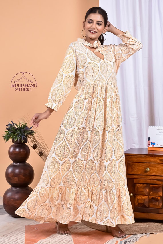 Unique neckline women wear dress | Long sleeve women wear gown | Wedding and party wear cotton dress | Bridesmaid dress | Gift for Christmas