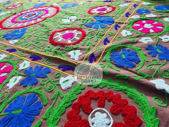 Brown color niddle embroidery work blanket | Home Decor suzani | suzani embroidered Blankets | Antique Look for sleeping bed | Gift for her.