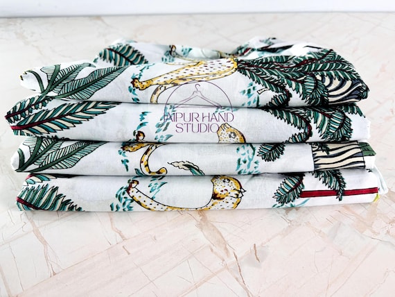Indian Handmade Soft Cotton Fabric By The Yard, Jungle Print Fabric, Sewing Fabric, Dressmaking Fabric, Women's Clothing