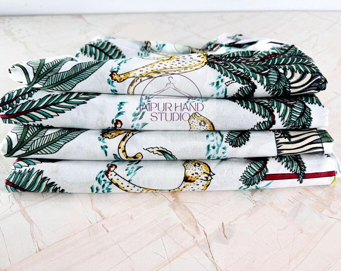 Indian Handmade Soft Cotton Fabric By The Yard, Jungle Print Fabric, Sewing Fabric, Dressmaking Fabric, Women's Clothing