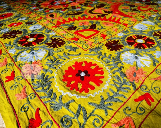 Uzbek suzani wall hanging throws | Handmade Embroidery bedsheet | suzani bedcovers | Suzani tapestry | Bridesmaid suzani | Gift for her.