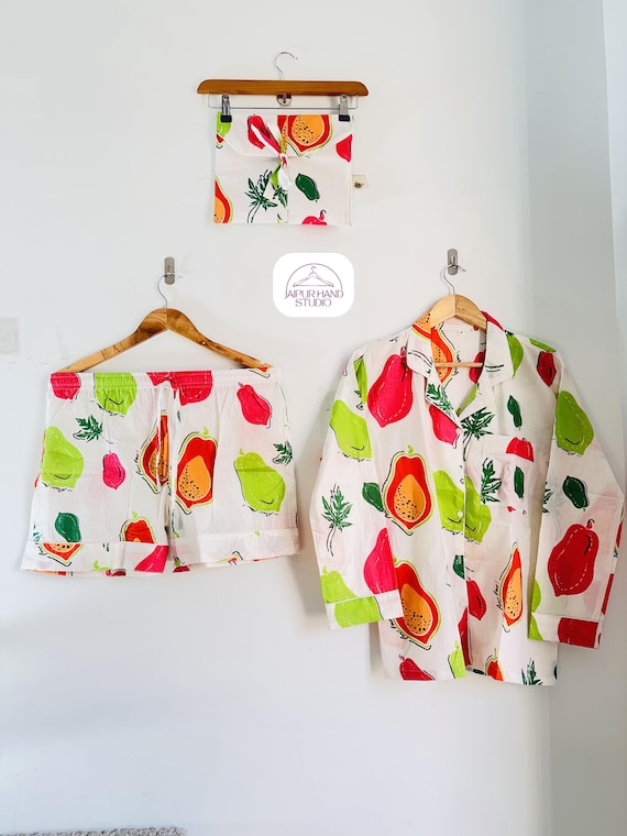 Summer wear cotton shorts and shirt | Women comfortable sleepwear | Long sleeve pajamas | Bridesmaid pajamas | Gift for Christmas.