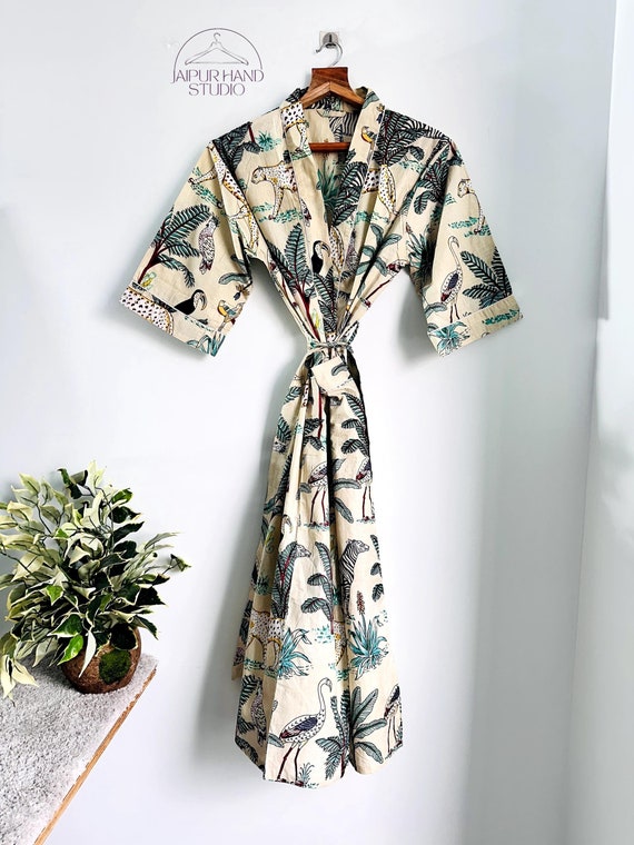 Jaipuri Kimono !! Beautiful Cotton Kimono Dress, Bath Robe Kimono, hand Block Printed Cotton Kimono, Shower Robe, Cotton Kimono Robe, Dress.