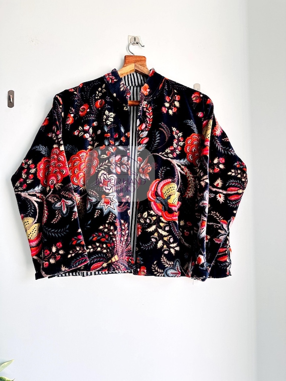 New Indian made velvet cotton jackets for women's wear, hand made jacket, floral block print, soft velvet outdoor jacket, wear in all season