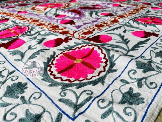 Beautiful wall hanging throws | Handmade suzani bedspread | suzani queen size tapestry | Suzani blankets | Bridesmaid suzani | Gift for her.