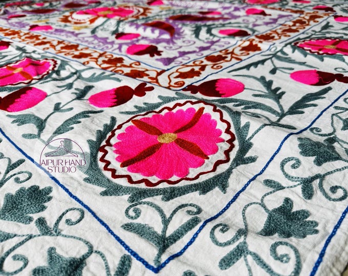 Beautiful wall hanging throws | Handmade suzani bedspread | suzani queen size tapestry | Suzani blankets | Bridesmaid suzani | Gift for her.