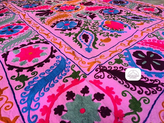 Indian made suzani bedcovers | Handmade Wollen embroidery bedsheet | Suzani table cover | suzani wall hanging throws | Gift for Christmas.