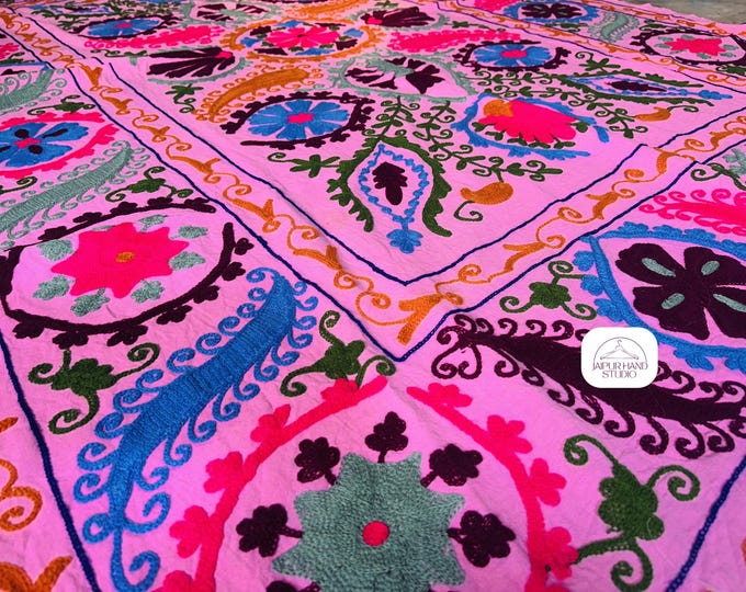 Indian made suzani bedcovers | Handmade Wollen embroidery bedsheet | Suzani table cover | suzani wall hanging throws | Gift for Christmas.