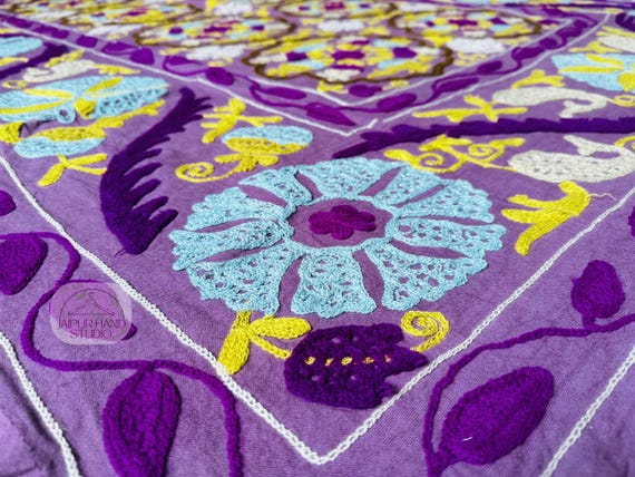 Purple color suzani bedsheet | Beautiful suzani tapestry | Handmade suzani blankets | Wall hanging throws | Bridesmaid suzani | Gift for her