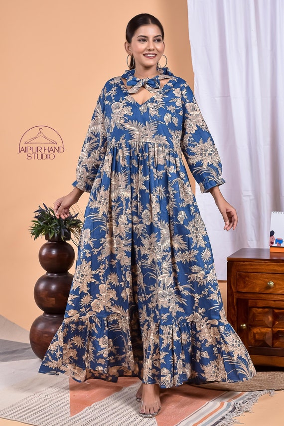 Beautiful floral print cotton dress| Long sleeve women wear gown | women summer wear long midi dress | Bridesmaid dress | Gift for Christmas