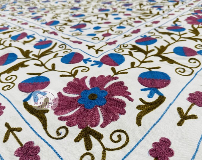 Uzbek suzani queen size tapestry | Suzani wall hanging throws | Handmade Embroidery bedcovers | Bridesmaid suzani bedsheet | Gift for her.