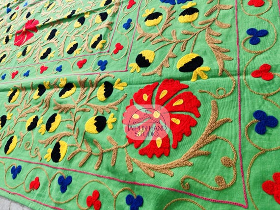 suzani bedsit Multi Color Suzani Bedspread, Indian Handmade Floral Bedcover, Bohemian Suzani Throw Blanket, Cotton Bedsheet, Houseweart