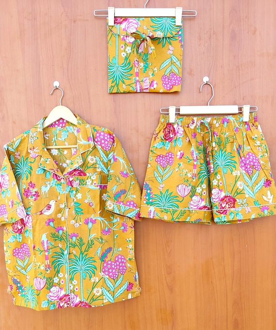 Floral Print Shorts Pj Set Indian Shorts Pj Set Women Wear Pj Set Hand Block Print Night Suit Night Wear Night Dress Animal Print Shorts Pj