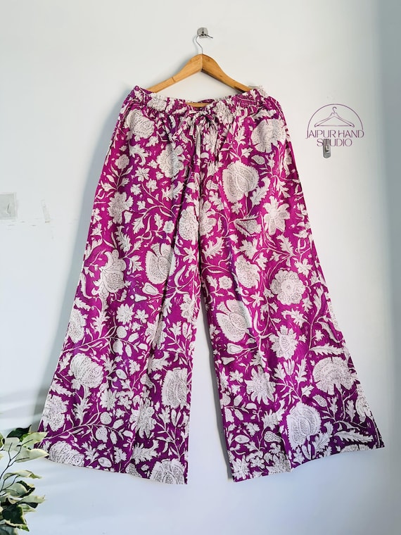 Beautiful floral print women wear cotton palazzo | Handmade summer wear pajamas | Block print yoga pants | Bridesmaid pajamas | Gift for her