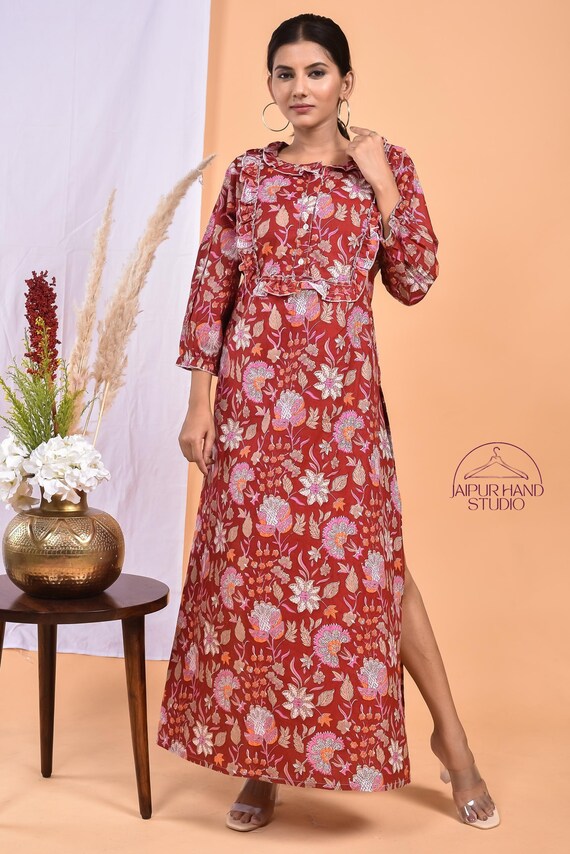 Women wear cotton long midi | Summer wear dress | Long sleeve dresses | Block print party wear dress | Bridesmaid dress | Gift for Christmas