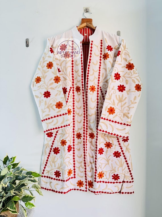 Handmade Embroidery suzani jackets | women winter wear jackets | Floral Embroidery beautiful long coat | Bridesmaid jacket | Gift for her.