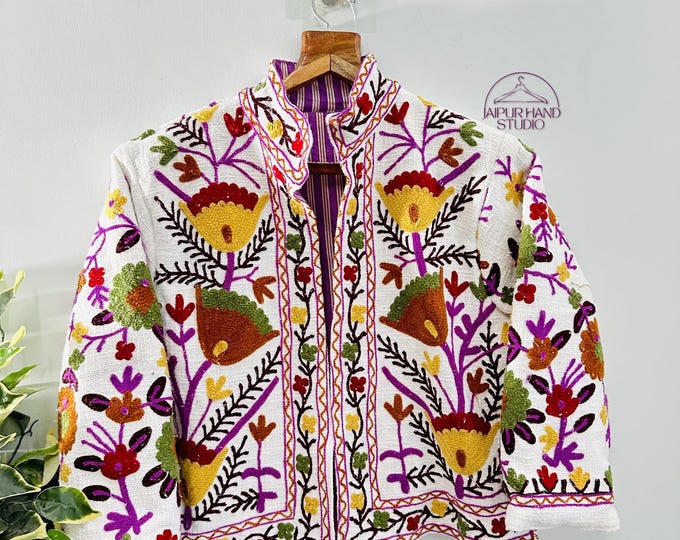 Women winter special coat | Wedding wear short coat | Handmade Embroidery outdoor jacket | Long sleeve jacket | Bridesmaid jacket.