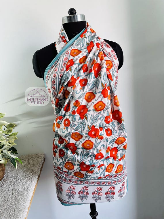 women wear sarong | Hand block print cotton scarves | Beach wear sarong | Bathing suit sarong | Bridesmaid sarong | Gift for summer.