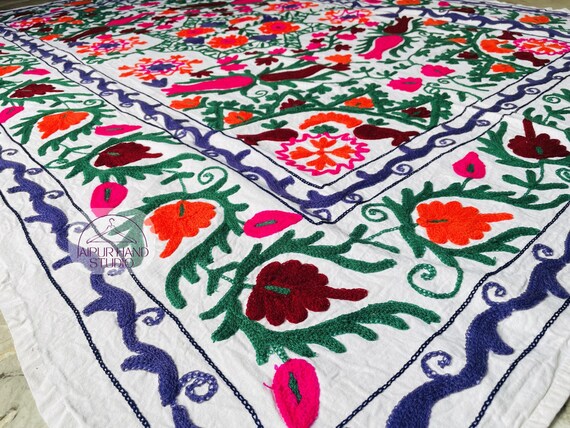 Uzbek suzani king size wall hanging throws | suzani bedspread | Suzani bedcovers | Handmade Embroidery | Bridesmaid suzani | Gift for her.