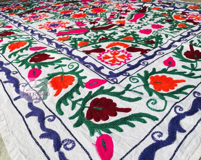 Uzbek suzani king size wall hanging throws | suzani bedspread | Suzani bedcovers | Handmade Embroidery | Bridesmaid suzani | Gift for her.