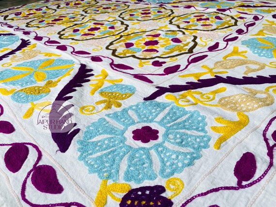 8 Circle design unique embroidery made bedsheet | Suzani sofa and bedcovers | Suzani wall hanging throws | Bridesmaid suzani | Gift for her.