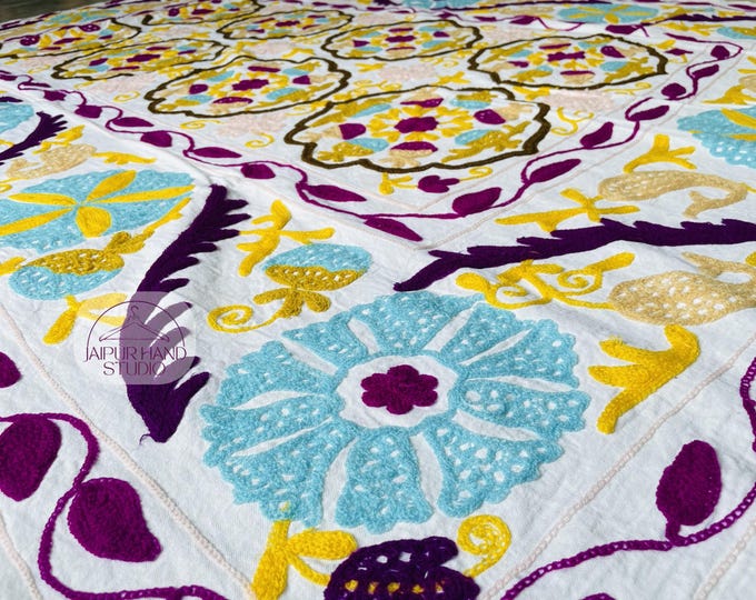 8 Circle design unique embroidery made bedsheet | Suzani sofa and bedcovers | Suzani wall hanging throws | Bridesmaid suzani | Gift for her.