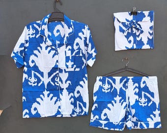 Blue and white color short Pj set | women's Night wear | short sleeves Pj suit | beach wear suit |
