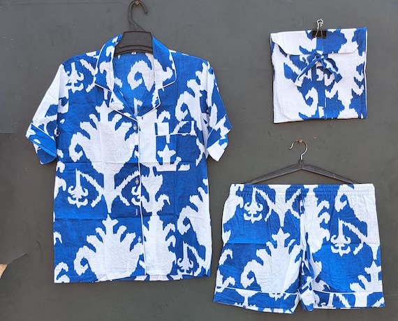 Blue and white color short Pj set | women's Night wear | short sleeves Pj suit | beach wear suit |