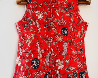 Indian Quilted cotton fabric made vest | women wear vests | wedding wear vests | Handmade stitched vest | Floral print vests | Gift for her.