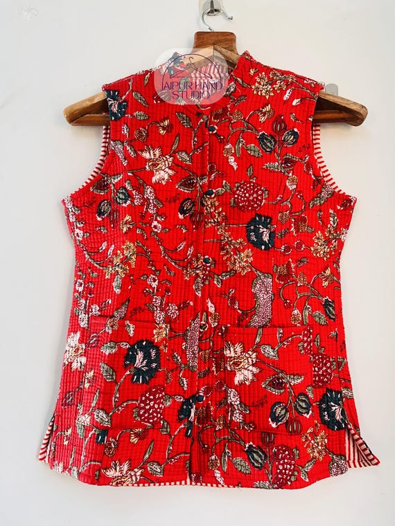 Indian Quilted cotton fabric made vest | women wear vests | wedding wear vests | Handmade stitched vest | Floral print vests | Gift for her.