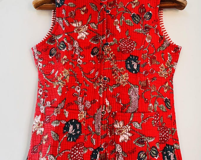 Indian Quilted cotton fabric made vest | women wear vests | wedding wear vests | Handmade stitched vest | Floral print vests | Gift for her.