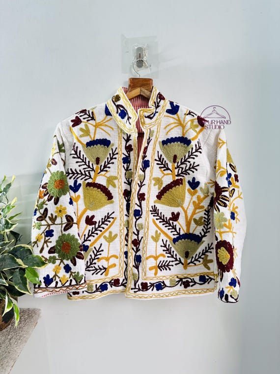Beautiful color combination women wear jacket | Handmade Embroidery jacket | Party wear short coat | Bridesmaid jacket | Gift for Christmas.