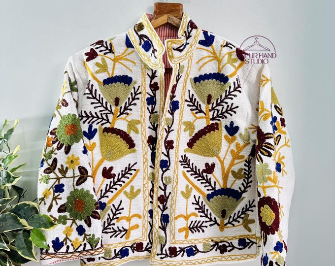 Beautiful color combination women wear jacket | Handmade Embroidery jacket | Party wear short coat | Bridesmaid jacket | Gift for Christmas.