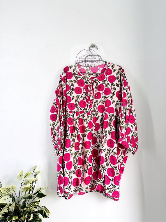 Floral Summer Dress with long Sleeves, organic cotton Midi Dress, Vacation Beach Dress, Romantic CottageCare Dress, Gift for her gf