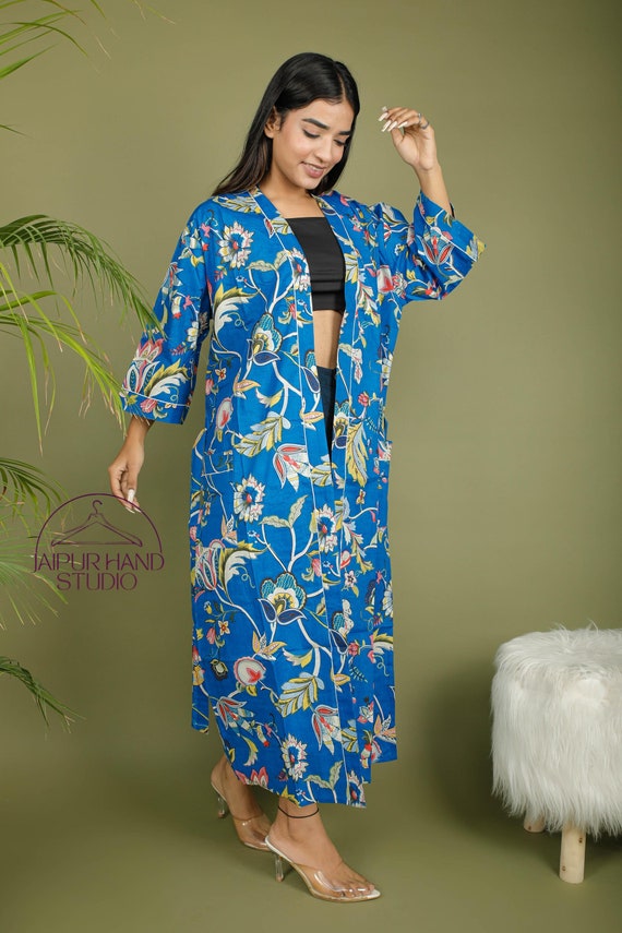 Hand block print cotton kimono robe | Women wear bath robes | Beach wear kimonos | Wedding, party wear gown | Bridesmaid robe | Gift for her