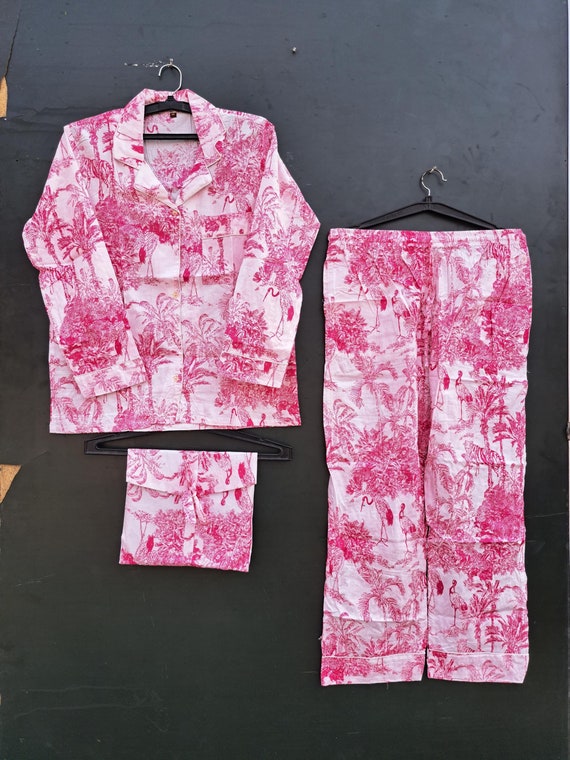 Floral PJ Set, Handblock Print Pajama, Bridesmaid Gift, Comfortable Night Wear, Sleepwear Dress, Summer Night Dress, Gift For Her