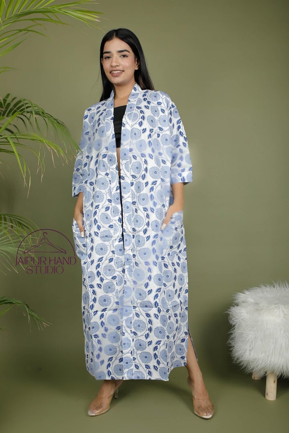 Floral block print cotton bath robes | Women wear gown with belt | Lovely cotton wedding wear robes | Bridesmaid robes | Gift for Christmas.
