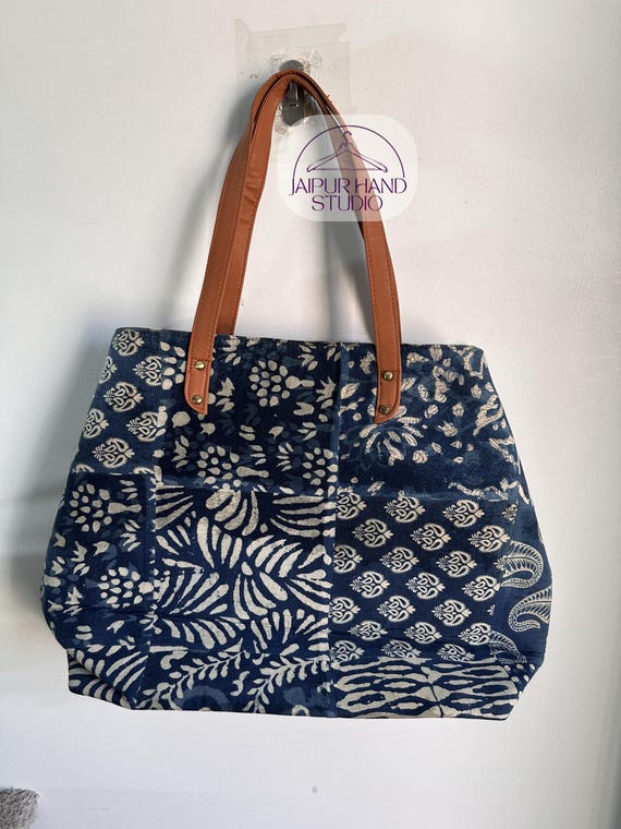 Blue and white color kantha made ladies handbag | women makeup purse | vintage kantha made shoulder bag | Printed kantha bag | Gift for her.